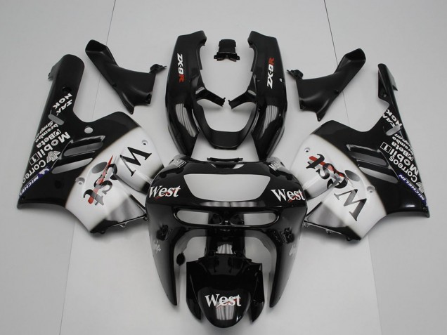 1994-1997 Kawasaki ZX9R Motorcycle Fairings - Glossy Black White West Canada