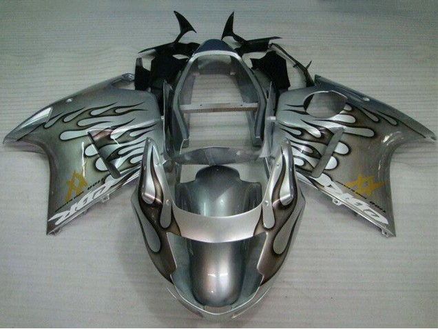 1996-2007 Honda CBR1100XX Blackbird Motorcycle Fairing - Silver Black Flame Canada