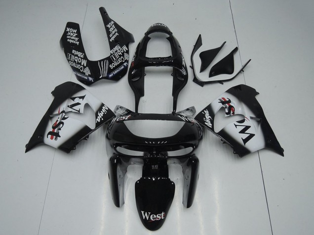 1998-1999 Kawasaki ZX9R Motorcycle Fairings - Glossy Black White West Canada
