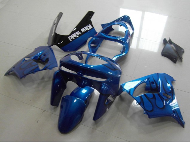 1998-1999 Kawasaki ZX9R Motorcycle Fairings - Blue Black Flame Canada