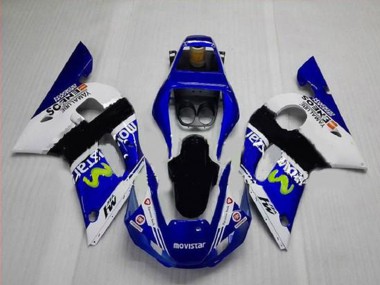 1998-2002 Yamaha YZF R6 Motorcycle Fairings - White Blue Black MoviStar ENEOS Yamalube Canada