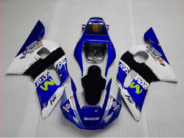 1998-2002 Yamaha YZF R6 Motorcycle Fairings - White Blue Black MoviStar ENEOS Yamalube Canada