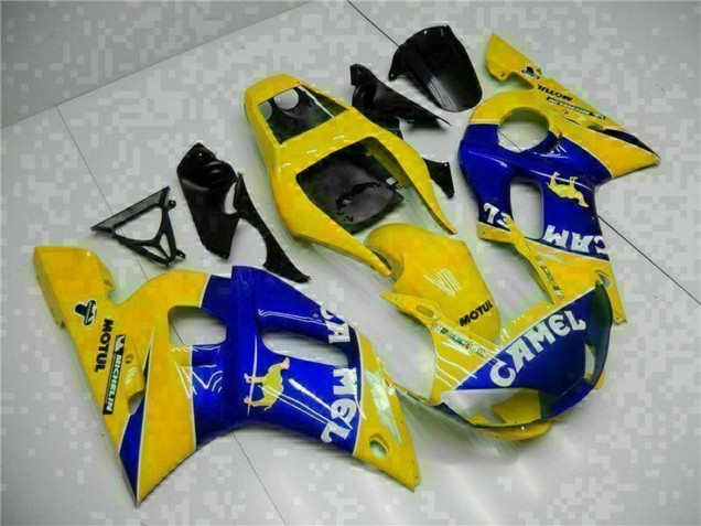 1998-2002 Yamaha YZF R6 Motorcycle Fairings - Yellow Blue White Camel Motul Canada