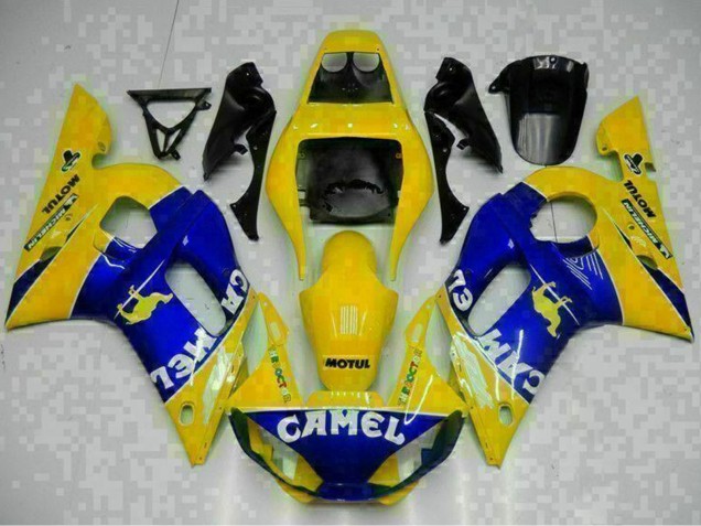 1998-2002 Yamaha YZF R6 Motorcycle Fairings - Yellow Blue White Camel Motul Canada