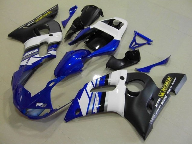 1998-2002 Yamaha YZF R6 Motorcycle Fairings - White Blue Matte Black Motul Michelin Canada