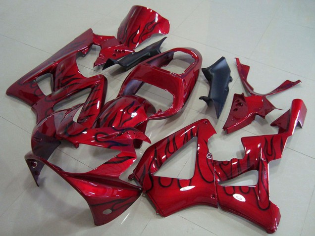 2000-2001 Honda CBR900RR 929 Motorcycle Fairings - Red Glossy Black Flame Canada
