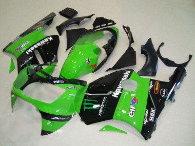 2000-2001 Kawasaki ZX12R Motorcycle Fairings - Green Glossy Black Elf Touch4 Monster Canada