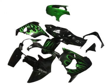 2000-2001 Kawasaki ZX9R Motorcycle Fairings - Glossy Black Green Flame Canada