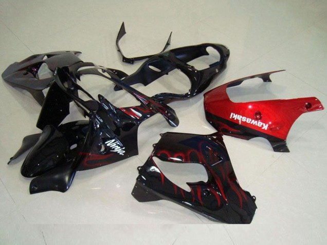2000-2001 Kawasaki ZX9R Motorcycle Fairing - Glossy Black Red Flame Canada