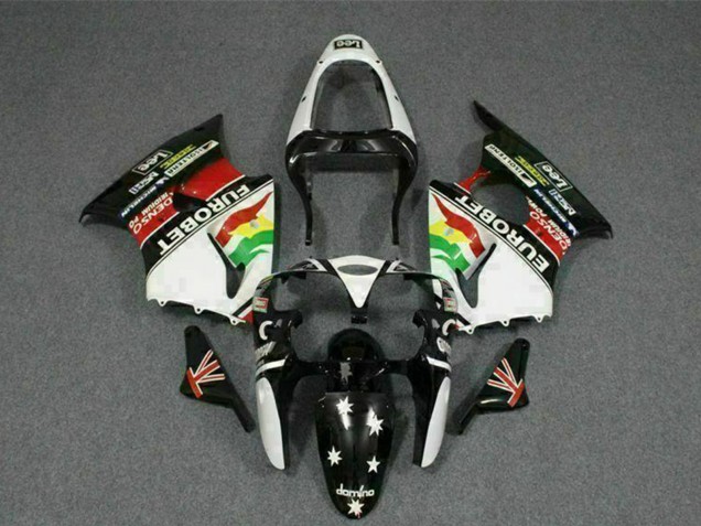2000-2002 Kawasaki ZX6R Motorcycle Fairings - White Red Yellow Green Glossy Black Star EuroBet Canada