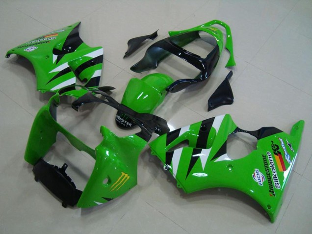 2000-2002 Kawasaki ZX6R Motorcycle Fairings - Green White Glossy Black Canada