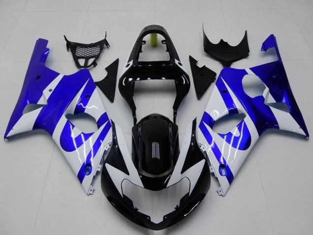 2000-2002 Suzuki GSXR 1000 Motorcycle Fairing - White Blue Glossy Black Canada