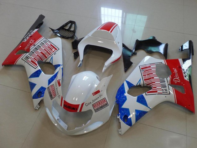2000-2002 Suzuki GSXR 1000 Motorcycle Fairings - White Red Blue Star Canada