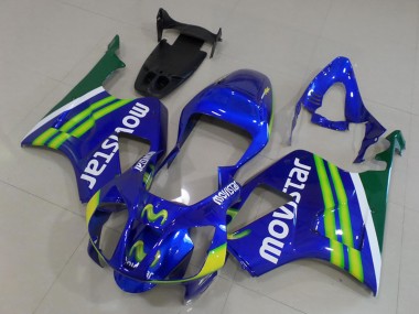 2000-2006 Honda VTR1000 Motorcycle Fairings - Blue Green White MoviStar Canada