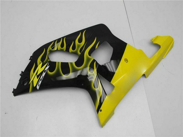 2001-2003 Suzuki GSXR 600/750 Motorcycle Fairings - Glossy Black Yellow Flame Canada