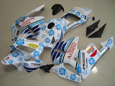 2003-2004 Honda CBR600RR Motorcycle Fairings - White Blue Red Nastro Azzurro Canada