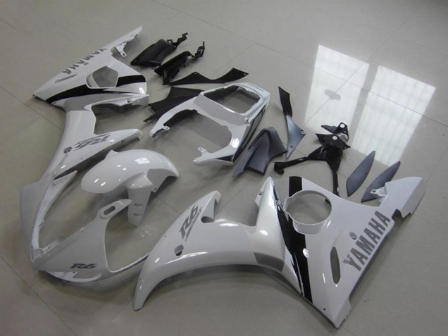2003-2004 Yamaha YZF R6 Motorcycle Fairing Kits - White Glossy Black Canada