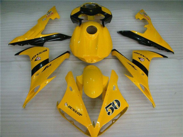 2004-2006 Yamaha YZF R1 Motorcycle Fairings - Yellow Glossy Black Dunlop 50 Canada