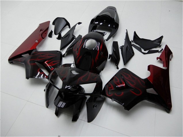 2005-2006 Honda CBR600RR Motorcycle Fairing Kits - Glossy Black Red Flame Canada