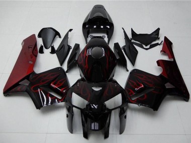 2005-2006 Honda CBR600RR Motorcycle Fairing Kits - Glossy Black Red Flame Canada