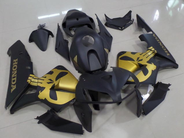 2005-2006 Honda CBR600RR Motorcycle Fairings - Matte Black with Gold Skull Canada