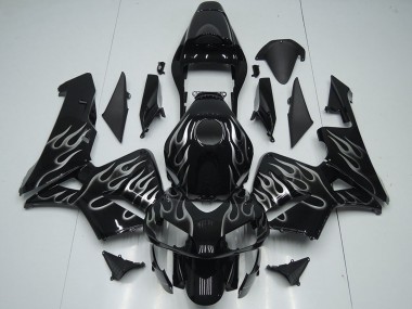 2005-2006 Honda CBR600RR Motorcycle Fairings - Glossy Black Silver Flame Canada