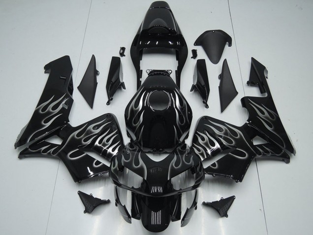 2005-2006 Honda CBR600RR Motorcycle Fairings - Glossy Black Silver Flame Canada