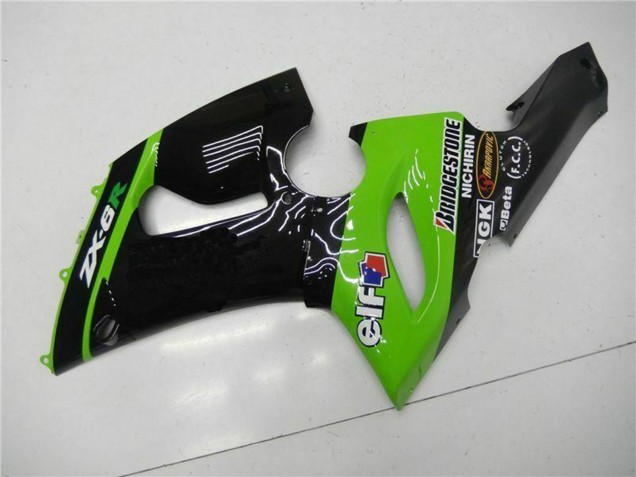 2005-2006 Kawasaki ZX6R Motorcycle Fairings - Green Glossy Black Elf Canada