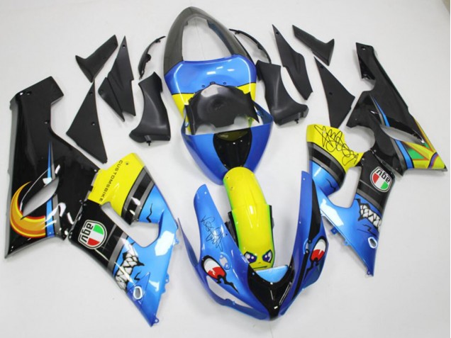 2005-2006 Kawasaki ZX6R Motorcycle Fairings - Blue Yellow Black Shark Canada