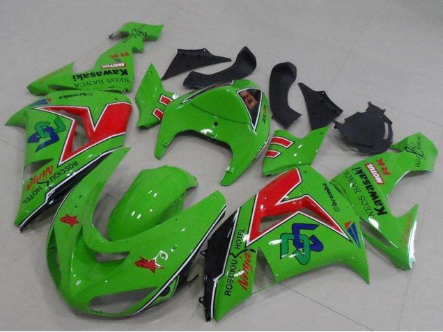 2005-2006 Kawasaki ZX6R Motorcycle Fairings - Green Red Black ENEOS Banca Canada