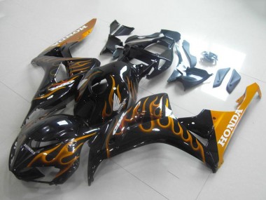 2006-2007 Honda CBR1000RR Motorcycle Fairings - Glossy Black Gold Flame Canada