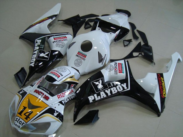 2006-2007 Honda CBR1000RR Motorcycle Fairings - White Yellow Glossy Black Denso Playboy 14 Canada