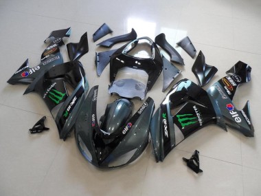 2006-2007 Kawasaki ZX10R Motorcycle Fairings - Glossy Black Matte Black Green Elf Touch4 Monster Energy Canada