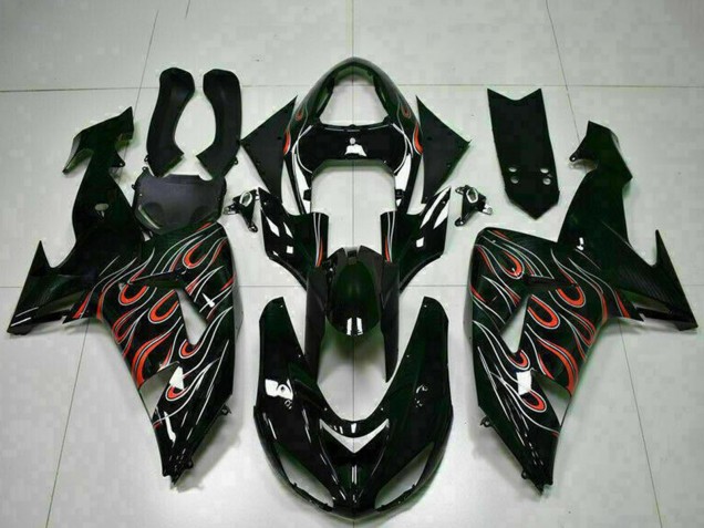 2006-2007 Kawasaki ZX10R Motorcycle Fairing Kits - Glossy Black Red Flame Canada