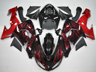 2006-2007 Kawasaki ZX10R Motorcycle Fairing - Glossy Black Red Flame Canada