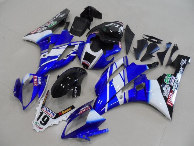 2006-2007 Yamaha YZF R6 Motorcycle Fairings - White Blue Glossy Black Fimer Yamalube Canada