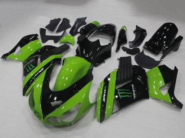 2006-2011 Kawasaki ZX14R ZZR1400 Motorcycle Fairings - Green Glossy Black Monster Canada