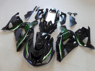 2006-2011 Kawasaki ZX14R ZZR1400 Motorcycle Fairings - Glossy Black Green Line Canada