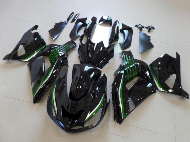 2006-2011 Kawasaki ZX14R ZZR1400 Motorcycle Fairings - Glossy Black Green Line Canada