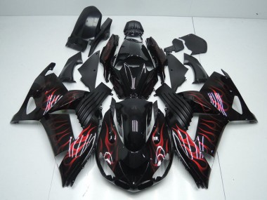 2006-2011 Kawasaki ZX14R ZZR1400 Motorcycle Fairings - Glossy Black Red Flame Canada