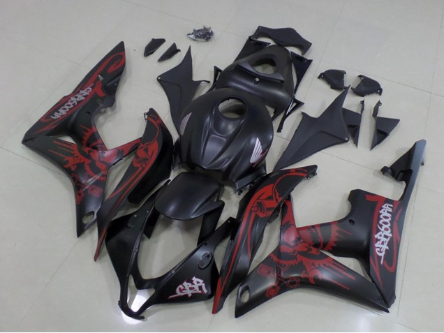 2007-2008 Honda CBR600RR Motorcycle Fairings - Matte Black Red Skull Canada