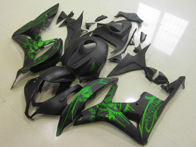 2007-2008 Honda CBR600RR Motorcycle Fairings - Green Matte Black Skull Canada
