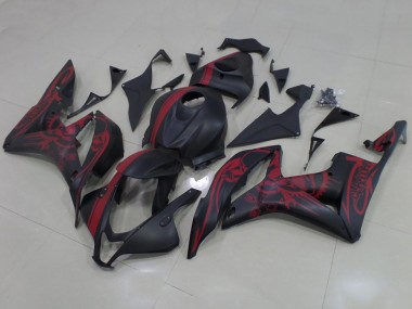 2007-2008 Honda CBR600RR Motorcycle Fairings - Matte Black Red Skull with Stripe Canada