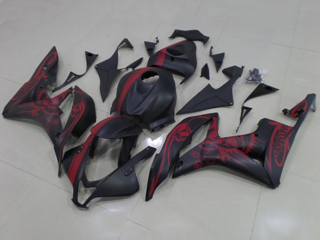 2007-2008 Honda CBR600RR Motorcycle Fairings - Matte Black Red Skull with Stripe Canada