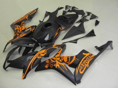 2007-2008 Honda CBR600RR Motorcycle Fairings - Matte Black Orange Skull Canada