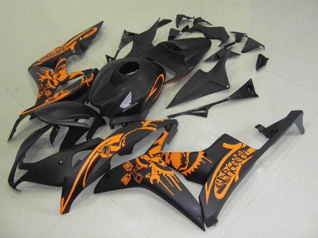 2007-2008 Honda CBR600RR Motorcycle Fairings - Matte Black Orange Skull Canada