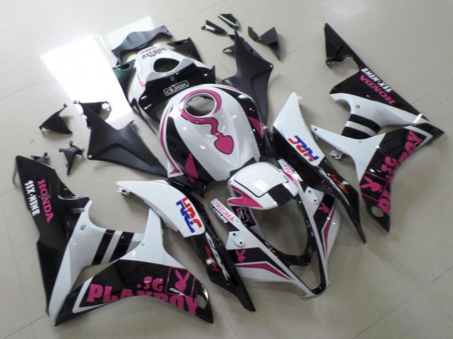 2007-2008 Honda CBR600RR Motorcycle Fairings - White Pink Matte Black HRC Playboy with Durex Canada