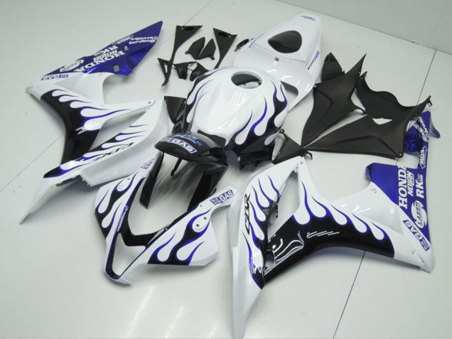 2007-2008 Honda CBR600RR Motorcycle Fairings - White Blue Glossy Black Flame Canada