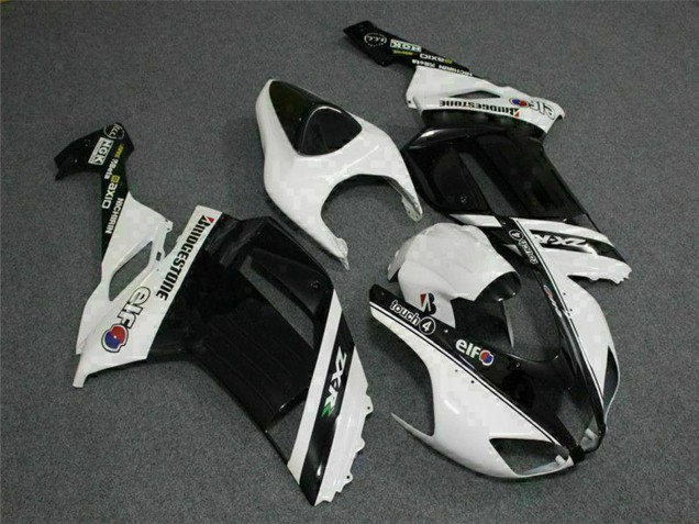 2007-2008 Kawasaki ZX6R Motorcycle Fairings - Black White Elf Canada