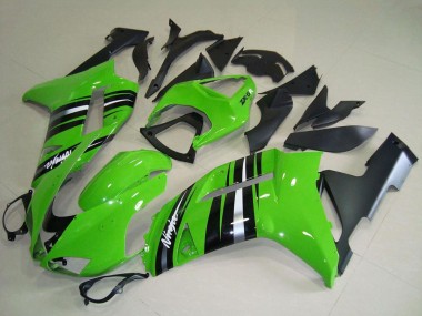 2007-2008 Kawasaki ZX6R Motorcycle Fairings - Green and Silver Stripe Canada